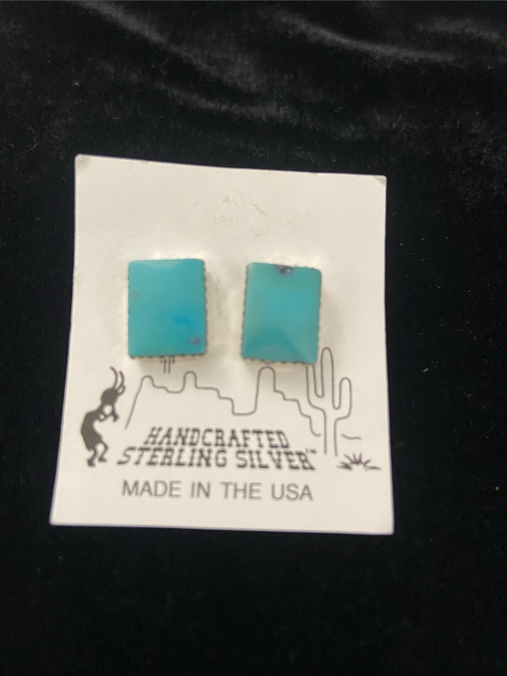 Turquoise Square Sterling Silver Stud Earrings - Handcrafted